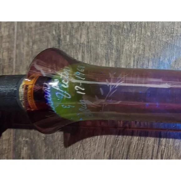 Amethyst Purple Glass 1968 Glows Gren 8" Bud Vase Pedestal Base Art Personalized - Picture 10 of 10